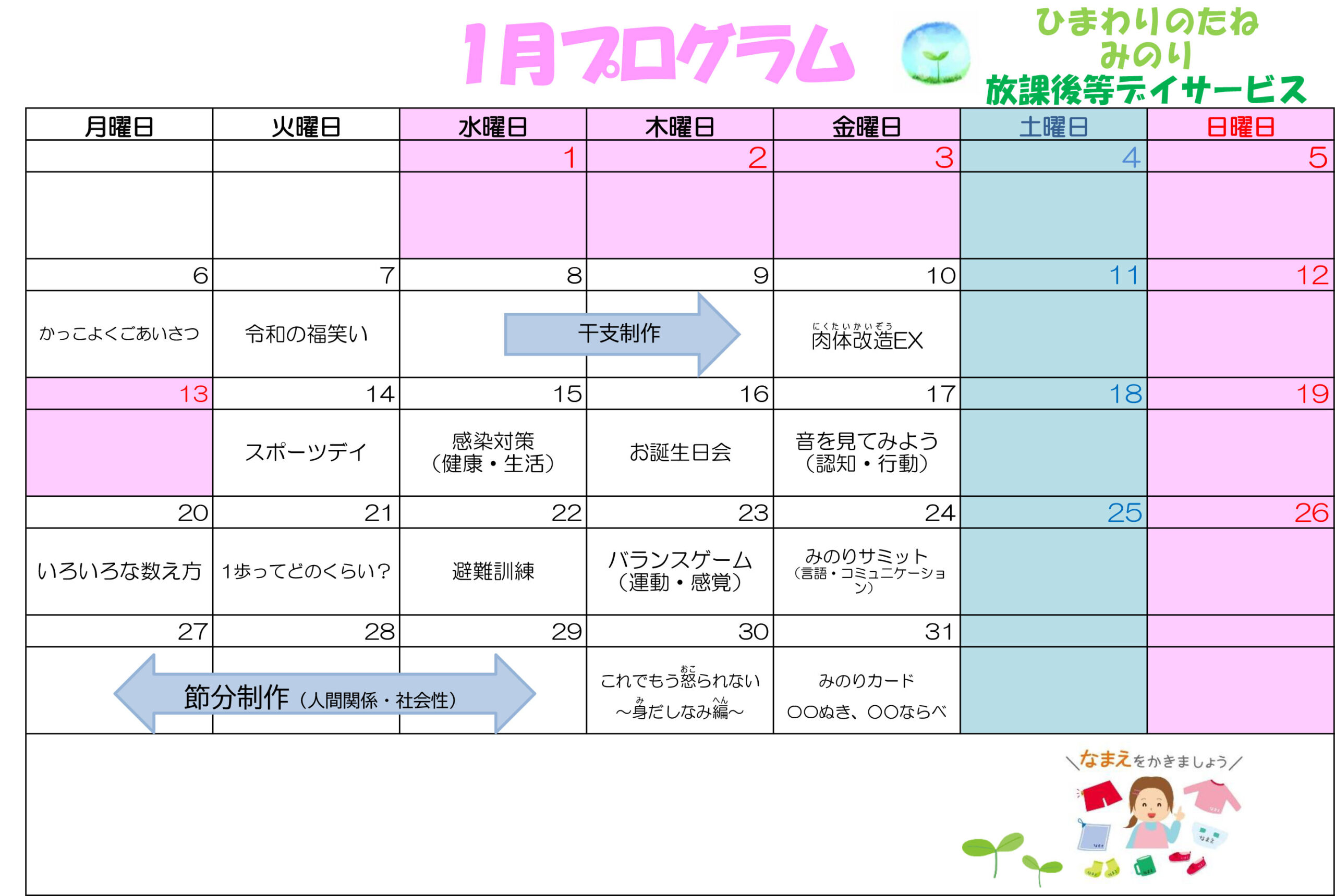 川口市放課後等デイサービスみのり　2025年01月のプログラム